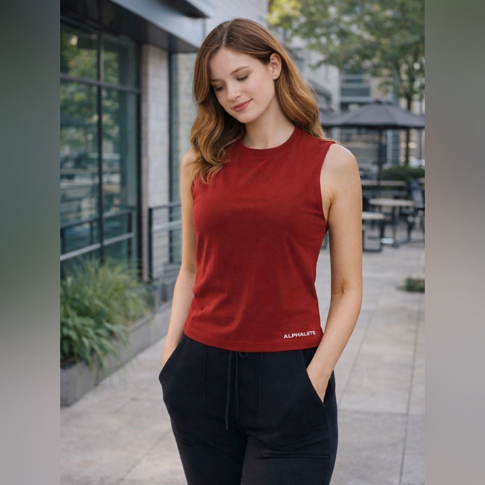 Alphalete Heavy Cotton Cutoff Tank Top Cranberry Workout Top Athletic Size Small